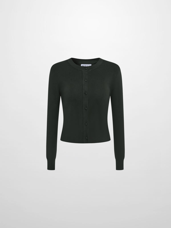 Basic Crew Knit Cardigan 20"- Green