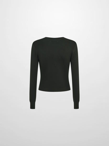 Basic Crew Knit Cardigan 20"- Green