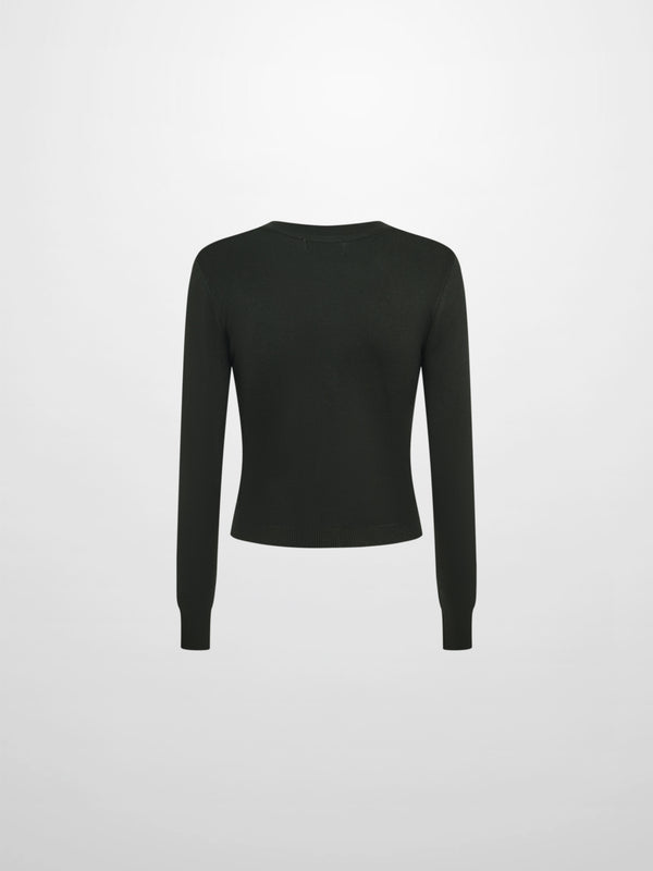 Basic Crew Knit Cardigan 20"- Green
