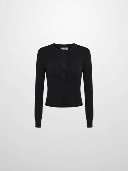 Basic Crew Knit Cardigan 20" - Black