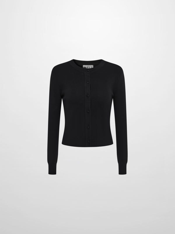 Basic Crew Knit Cardigan 20" - Black