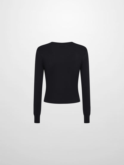 Basic Crew Knit Cardigan 20" - Black
