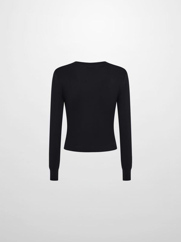 Basic Crew Knit Cardigan 20" - Black