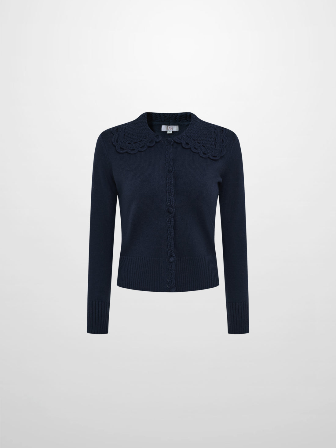 Scalloped Crochet Collar Cardigan - Navy
