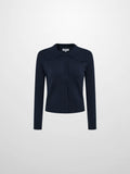 Scalloped Crochet Collar Cardigan - Navy