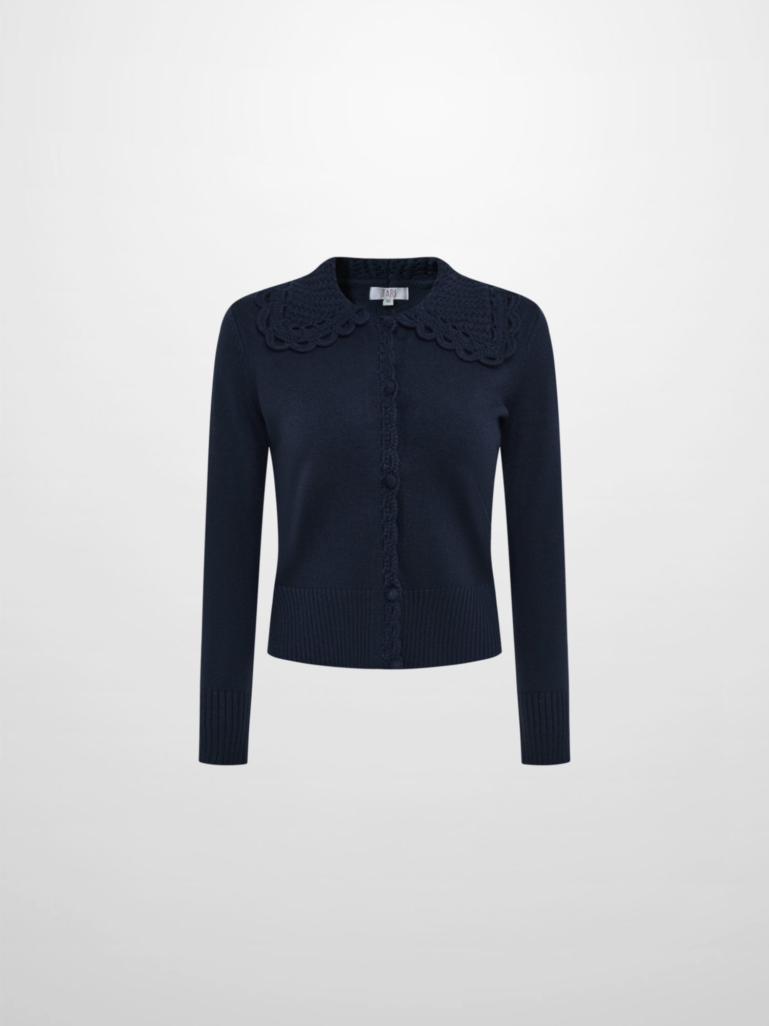 Scalloped Crochet Collar Cardigan - Navy