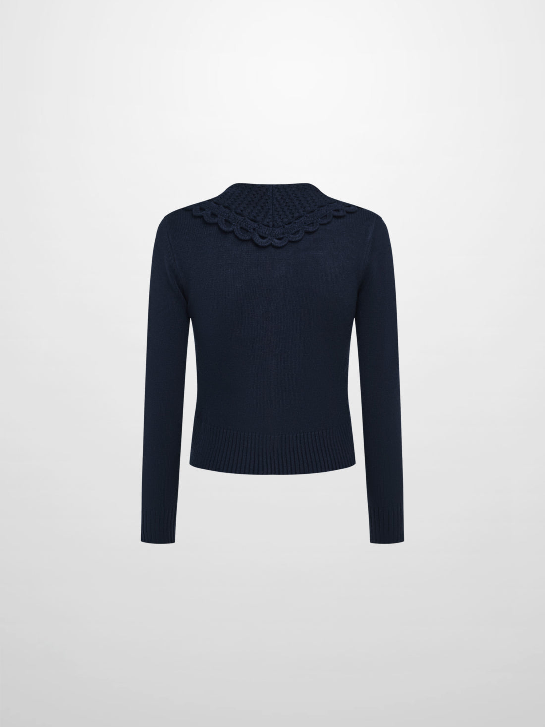 Scalloped Crochet Collar Cardigan - Navy