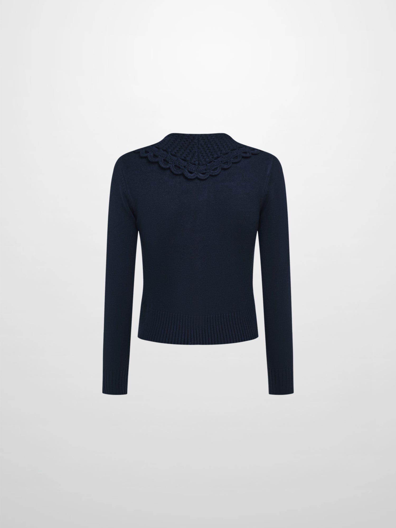 Scalloped Crochet Collar Cardigan - Navy