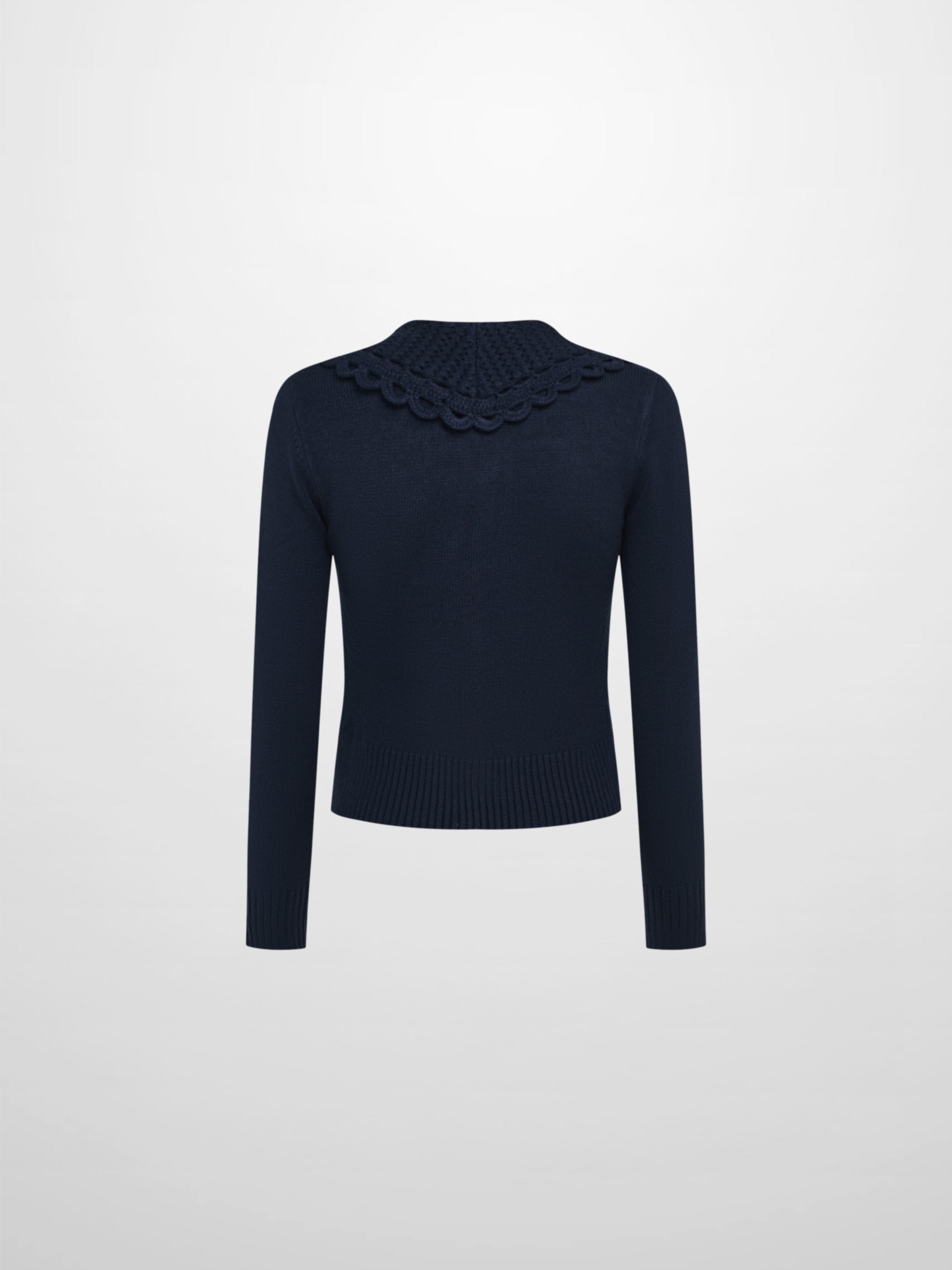 Scalloped Crochet Collar Cardigan - Navy