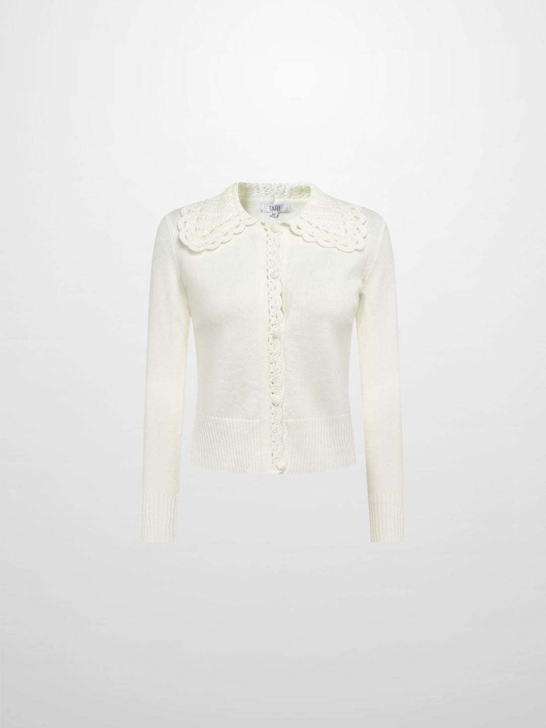 Scalloped Crochet Collar Cardigan - Cream