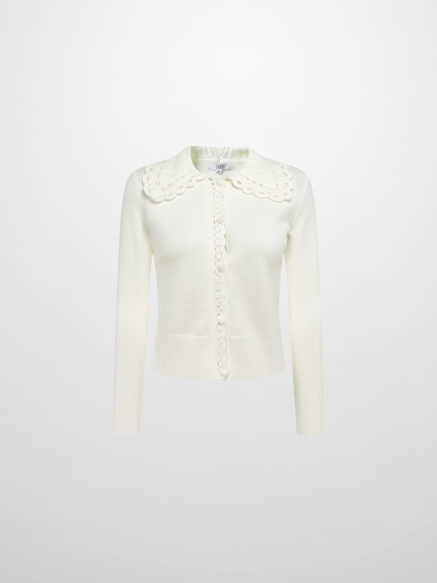 Scalloped Crochet Collar Cardigan - Cream