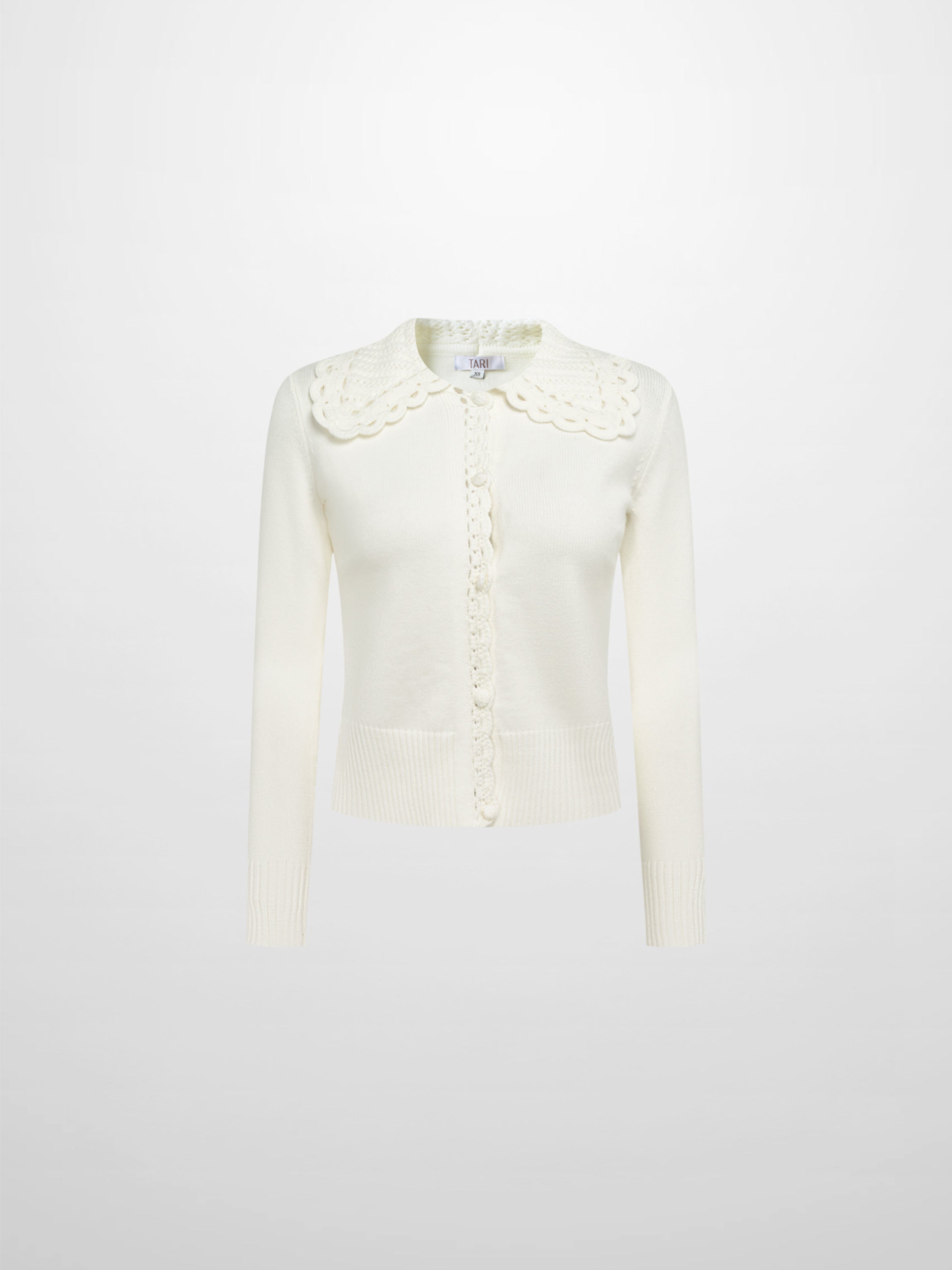 Scalloped Crochet Collar Cardigan - Cream