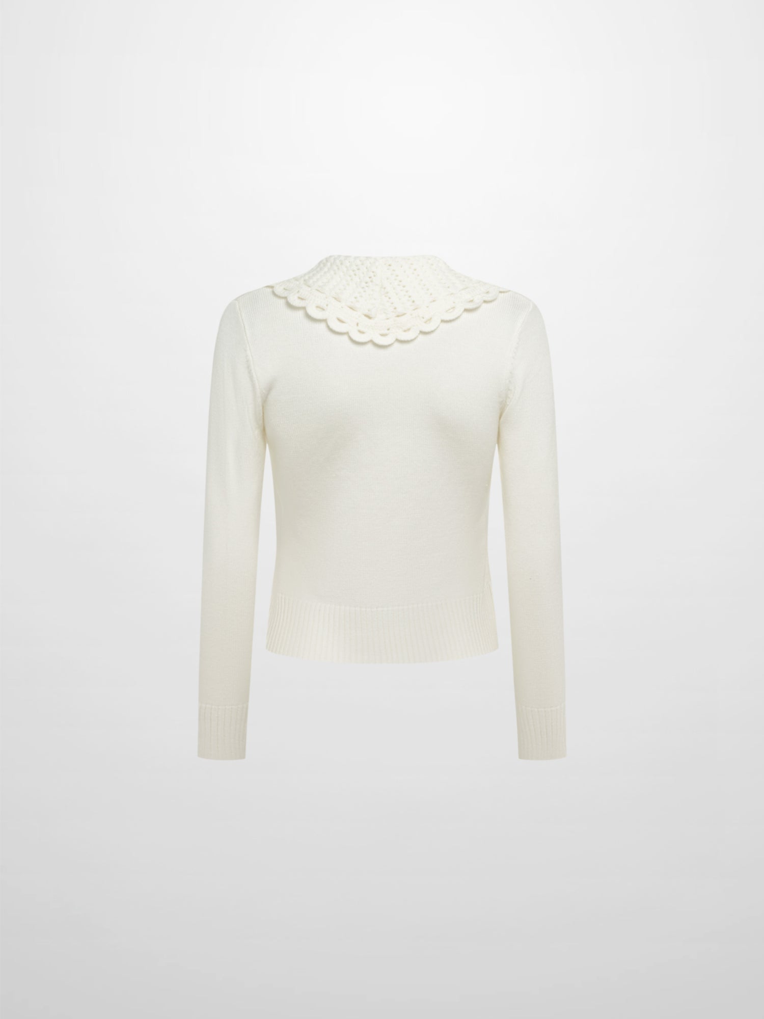 Scalloped Crochet Collar Cardigan - Cream