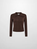 Scalloped Crochet Collar Cardigan - Brown