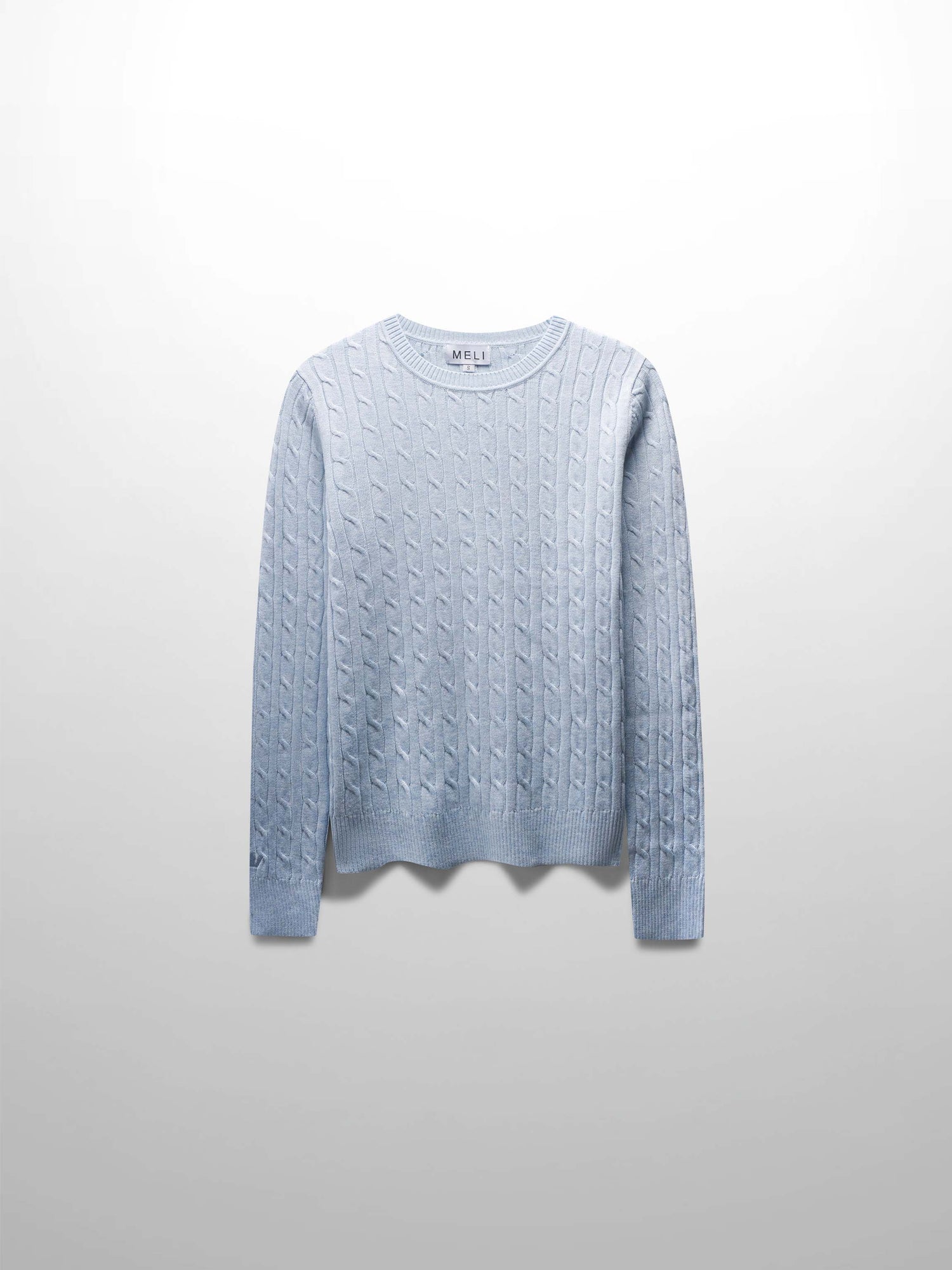 Knit Cable Sweater-Heather Light Blue