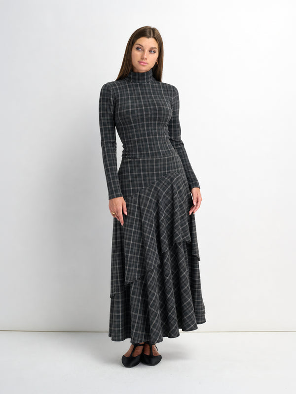 Mesh Plaid Turtleneck - Grey Plaid