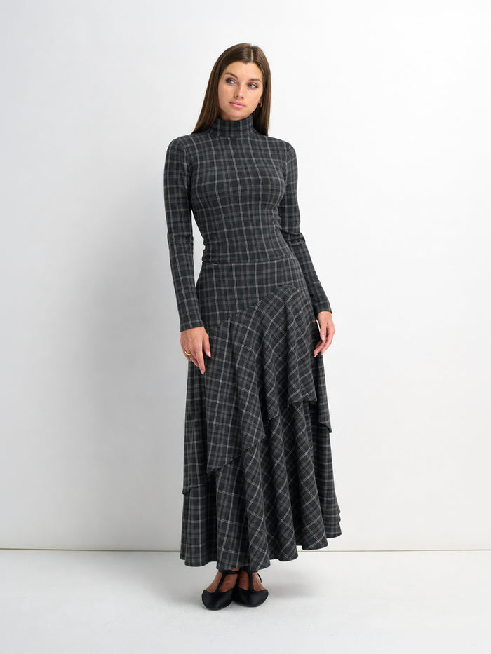 Double Layer Plaid Skirt - Grey Plaid