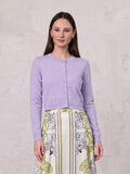 Trim Detail Crew Crop Cardigan-Heathered Lavander