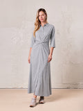 Waist Tie Button Down T-Shirt Dress-Heather Grey