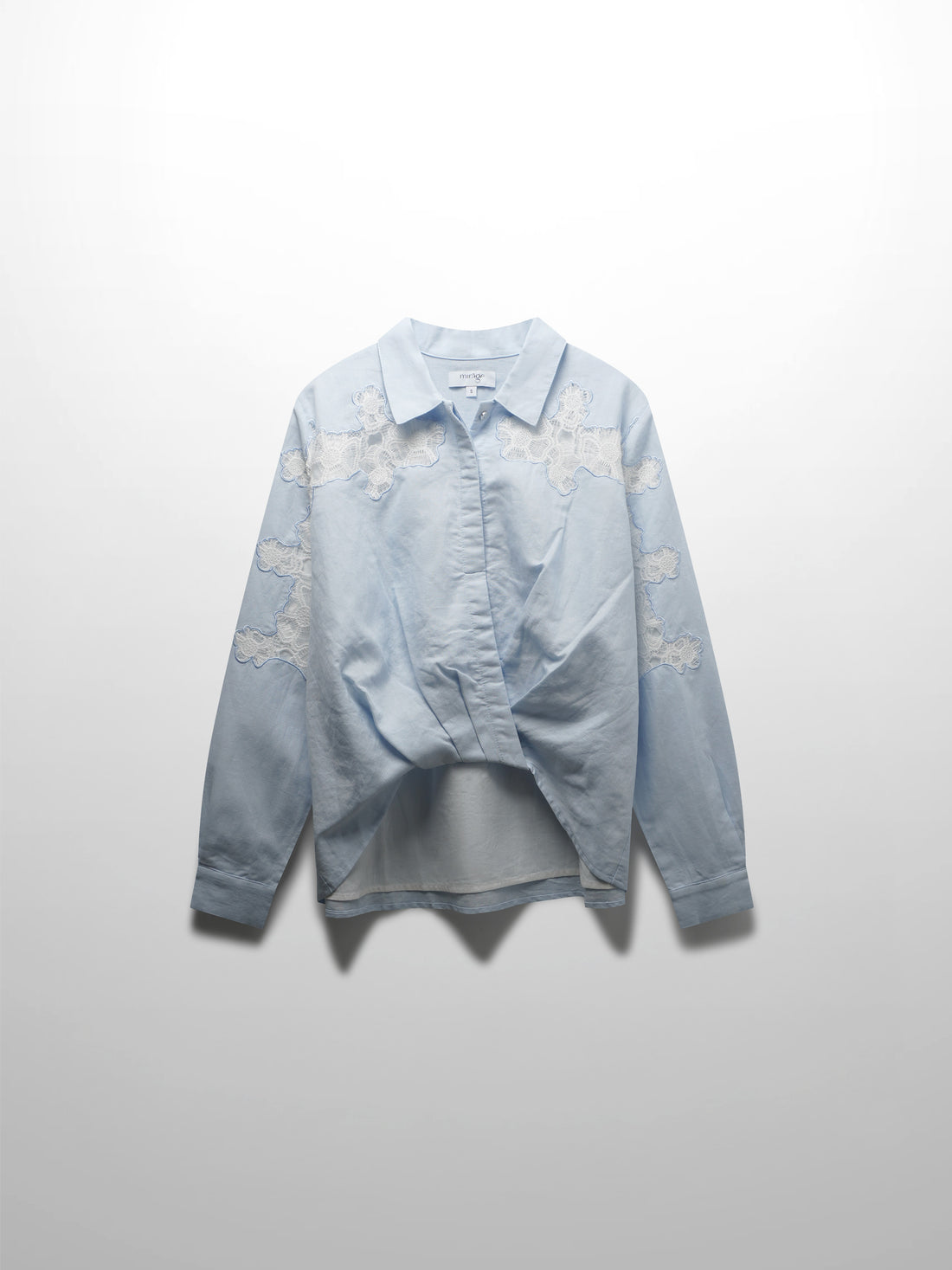 Lace Cutout Cotton Crossover Top-Light Blue