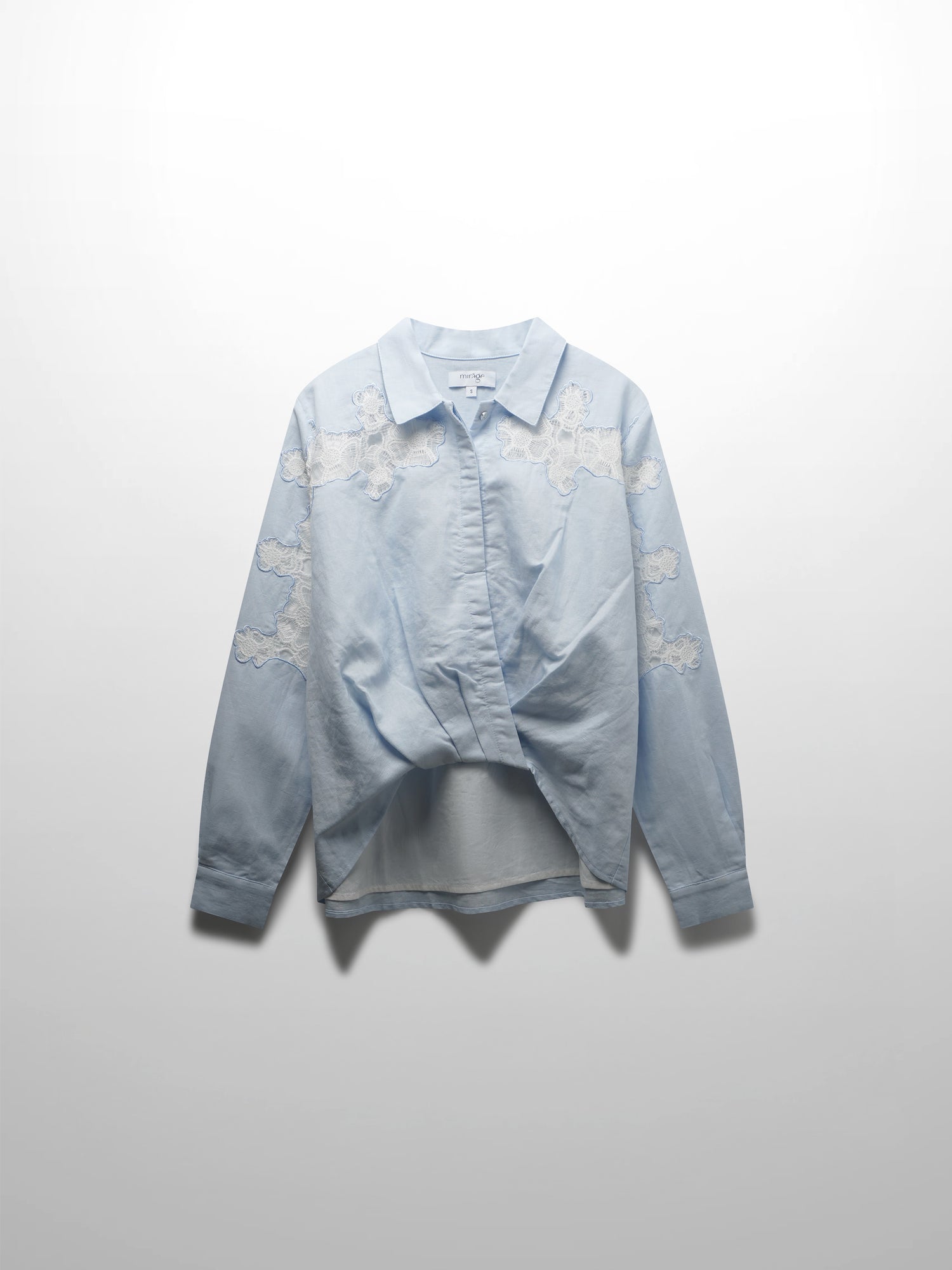 Lace Cutout Cotton Crossover Top-Light Blue