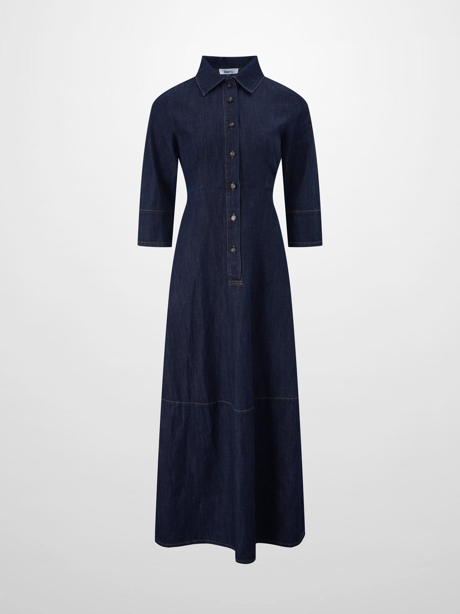 Waisted Lightweight Denim Dress-Dark Blue