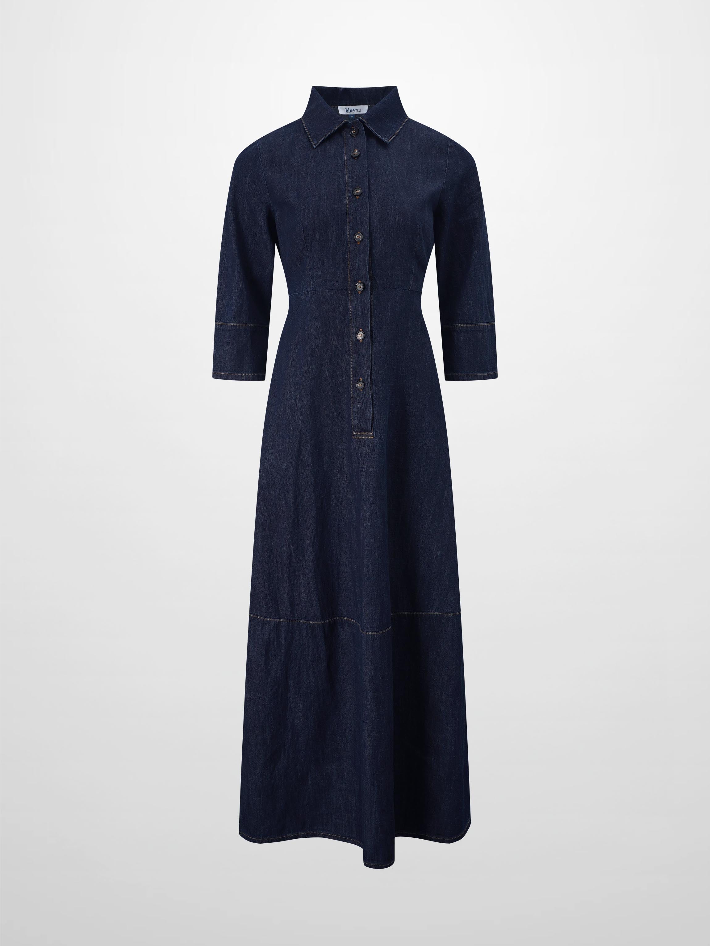 Waisted Lightweight Denim Dress-Dark Blue