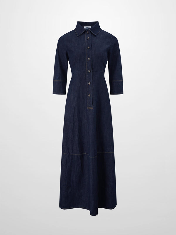 Waisted Lightweight Denim Dress-Dark Blue