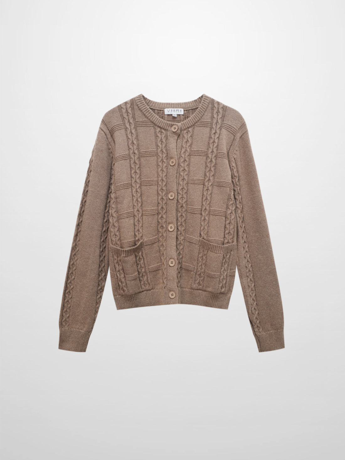 Cable Design Cardigan-Heathered Camel