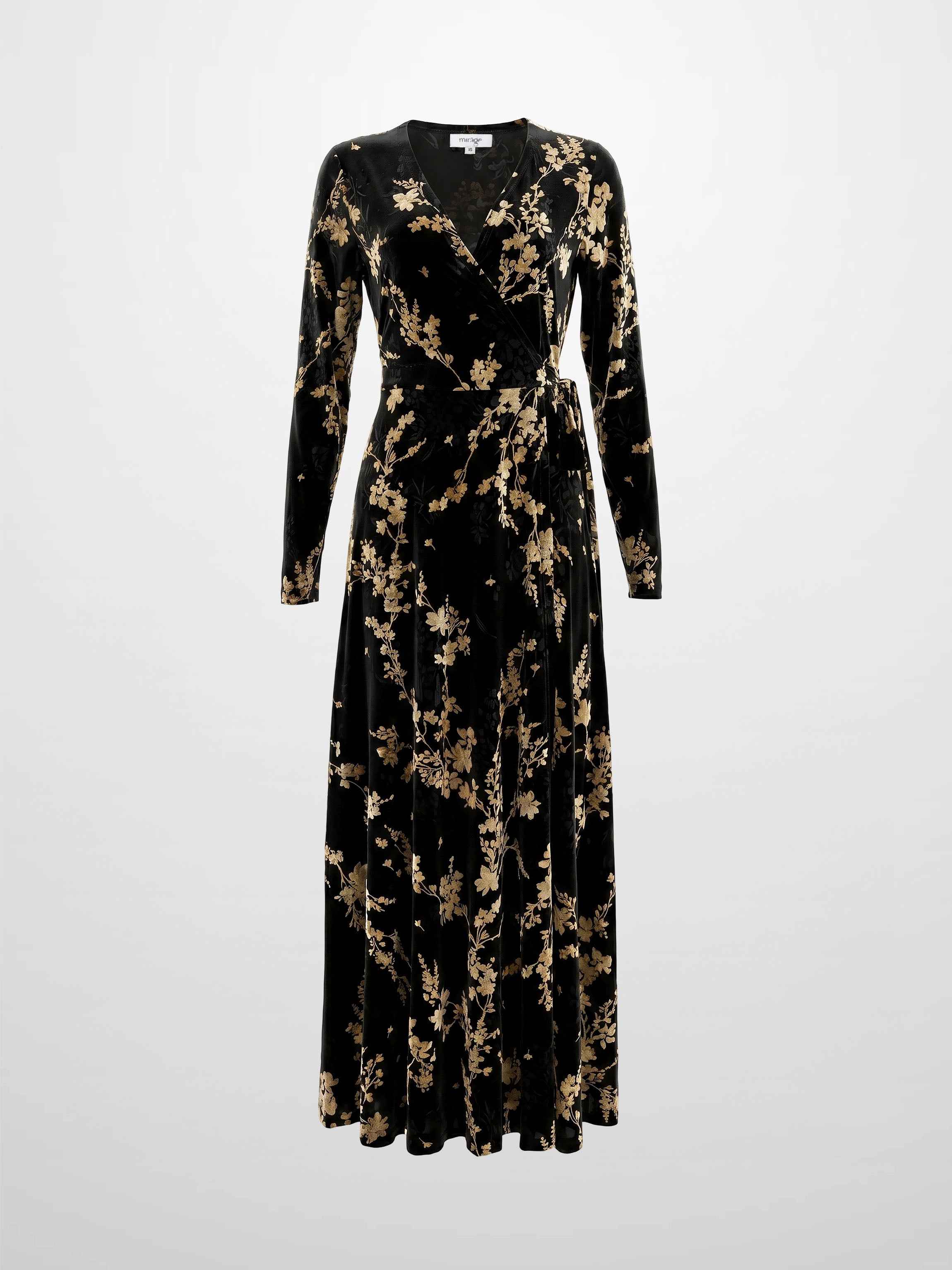 Velvet Wrap Dress - Taupe Floral