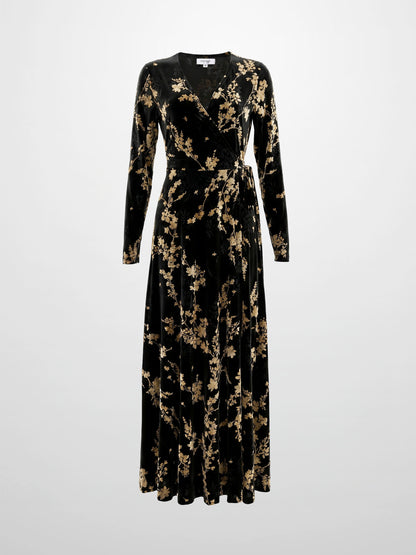 Velvet Wrap Dress - Taupe Floral