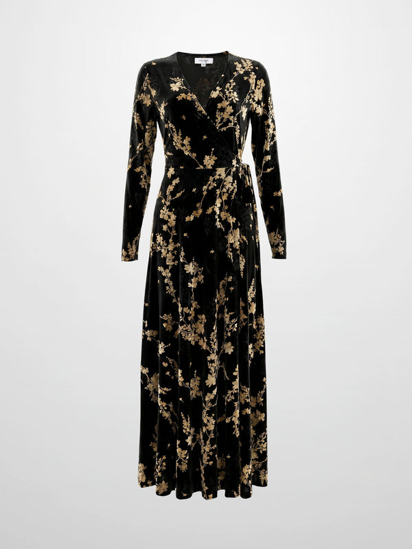 Velvet Wrap Dress - Taupe Floral