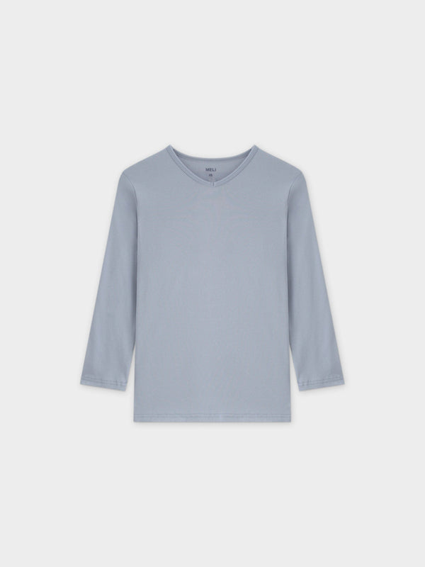 BASIC HIGH V TEE 3Q-LIGHT BLUE