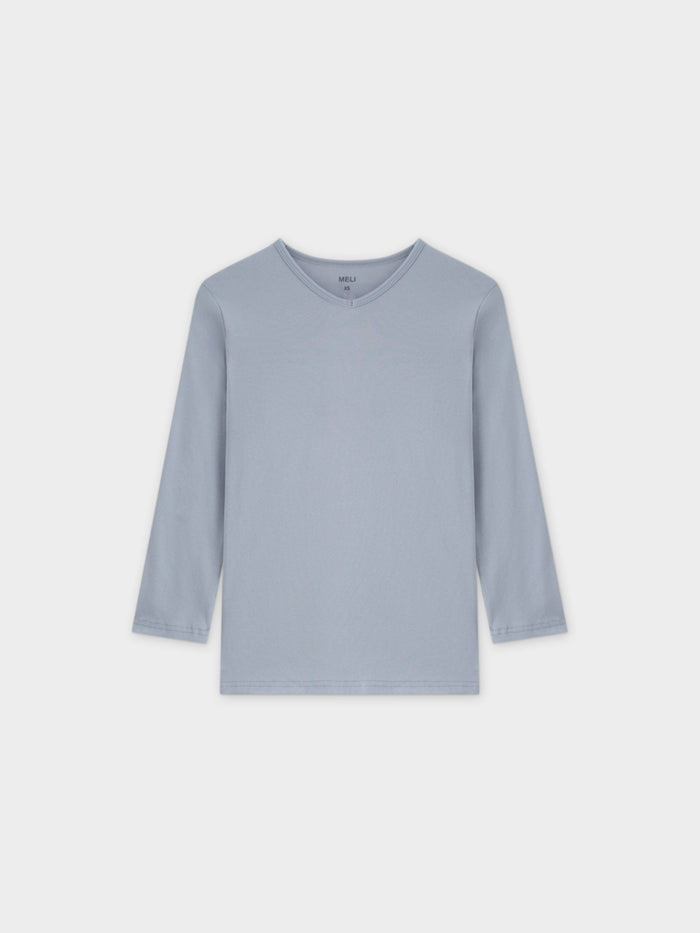 BASIC HIGH V TEE 3Q-LIGHT BLUE