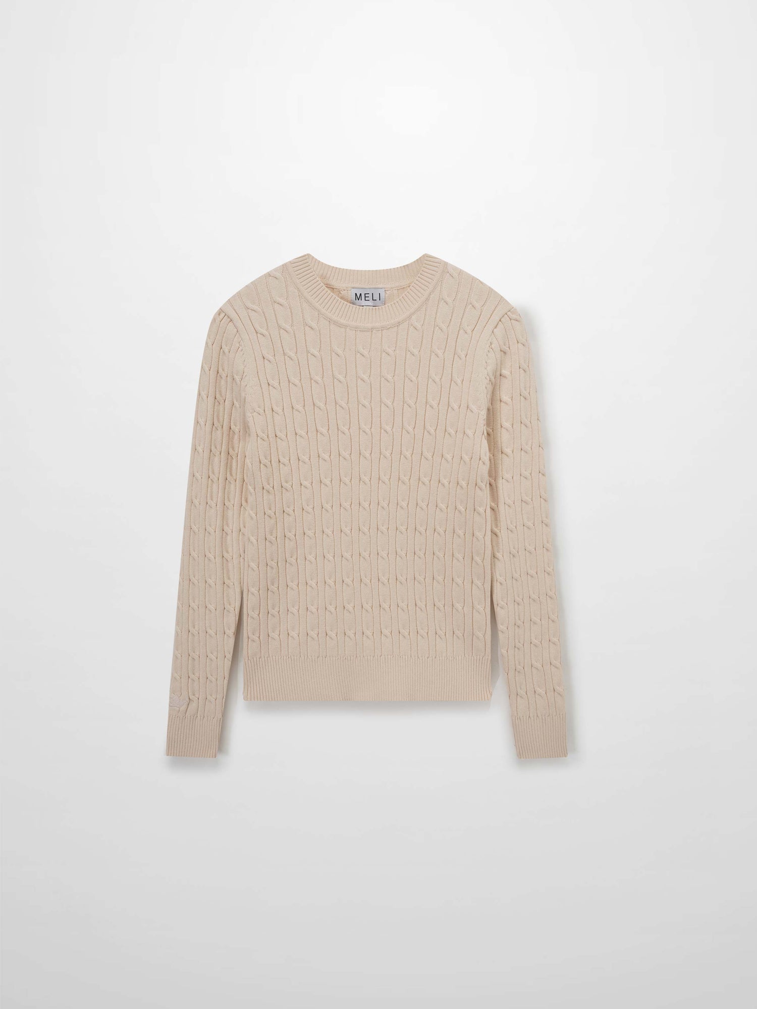 Crew Neck Cable Sweater-Peach