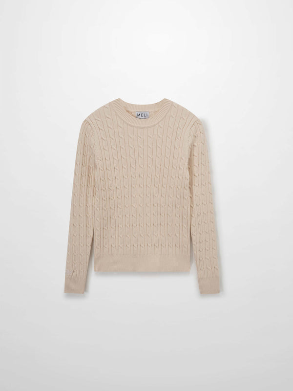 Crew Neck Cable Sweater-Peach