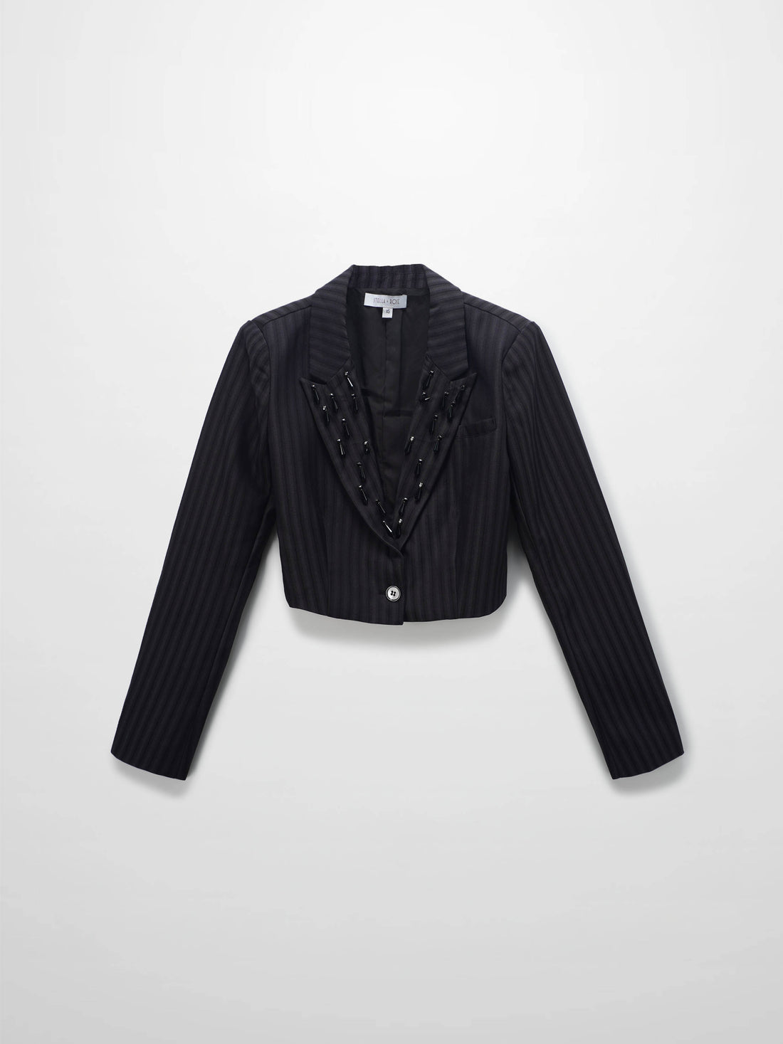 Herringbone Crop Beaded Blazer-Grey/Black