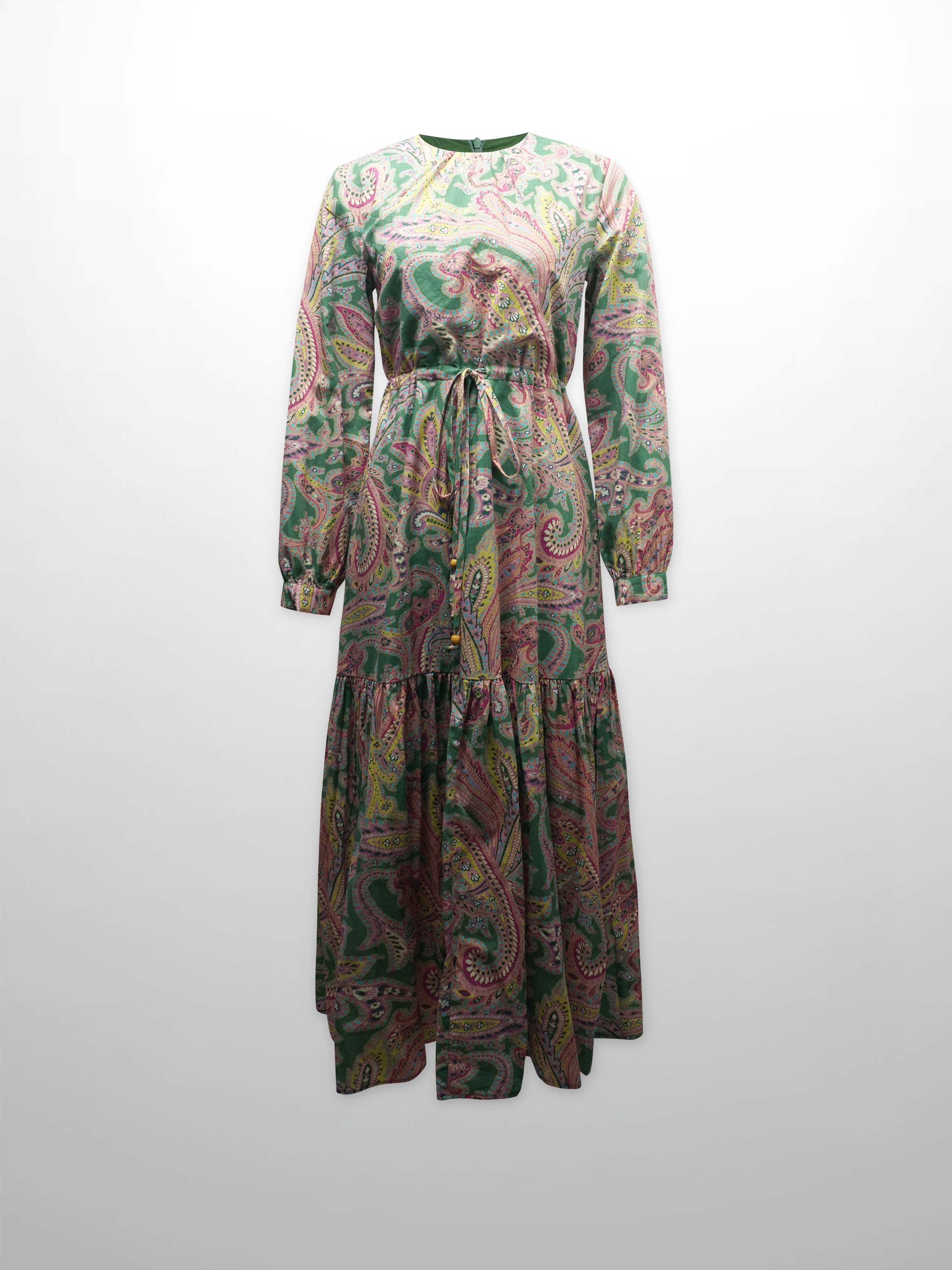 Drawstring Prairie Dress-Pink Paisley