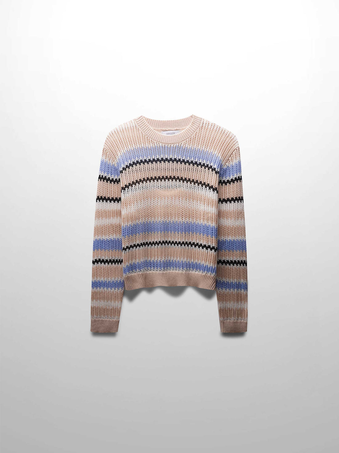 Mesh Striped Sweater-Tan/Light Blue