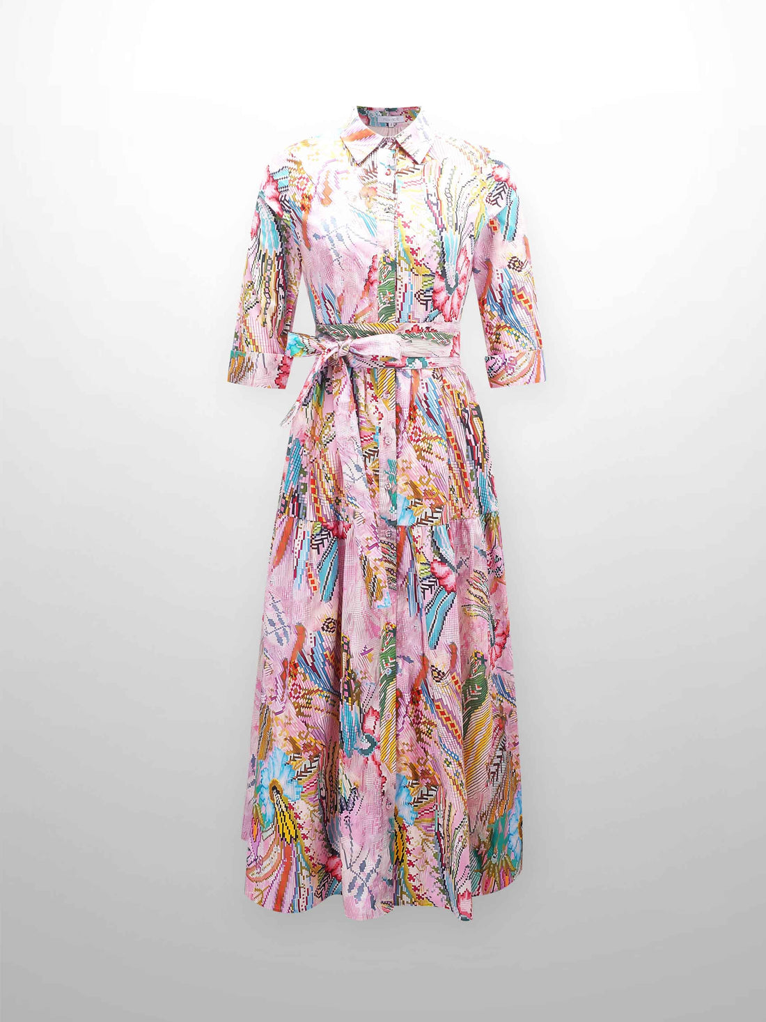 Printed Cotton Belted Shirtdress-Kaleidoscope