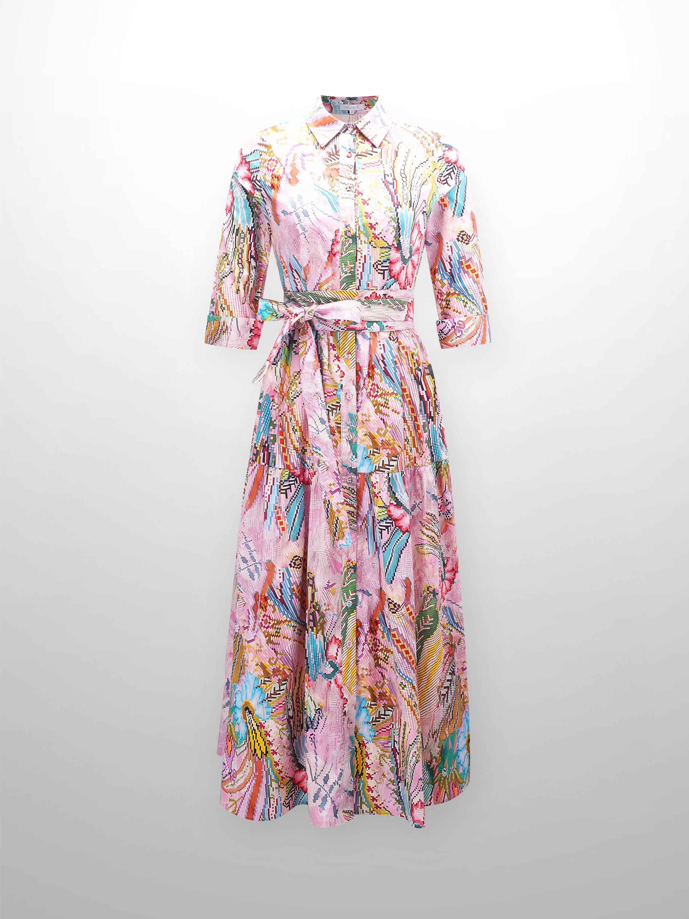 Printed Cotton Belted Shirtdress-Kaleidoscope