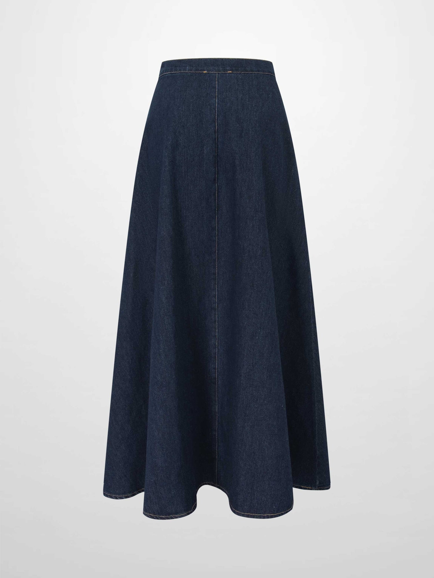 Curved Stitch Design Denim Skirt-Dark Blue