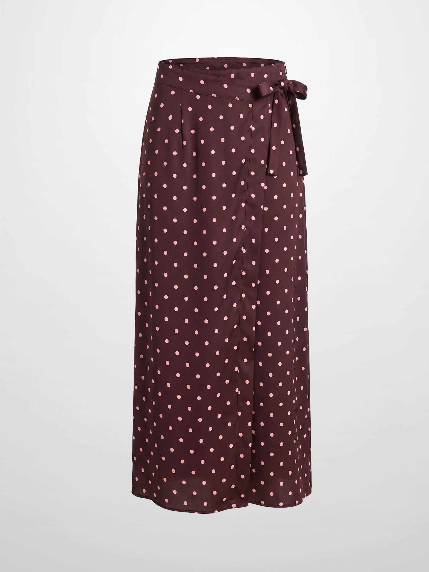 Faux Wrap Polka Dot Skirt - Burgundy/Pink