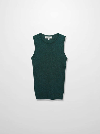 Lurex Sleeveless Sweater-Hunter Green