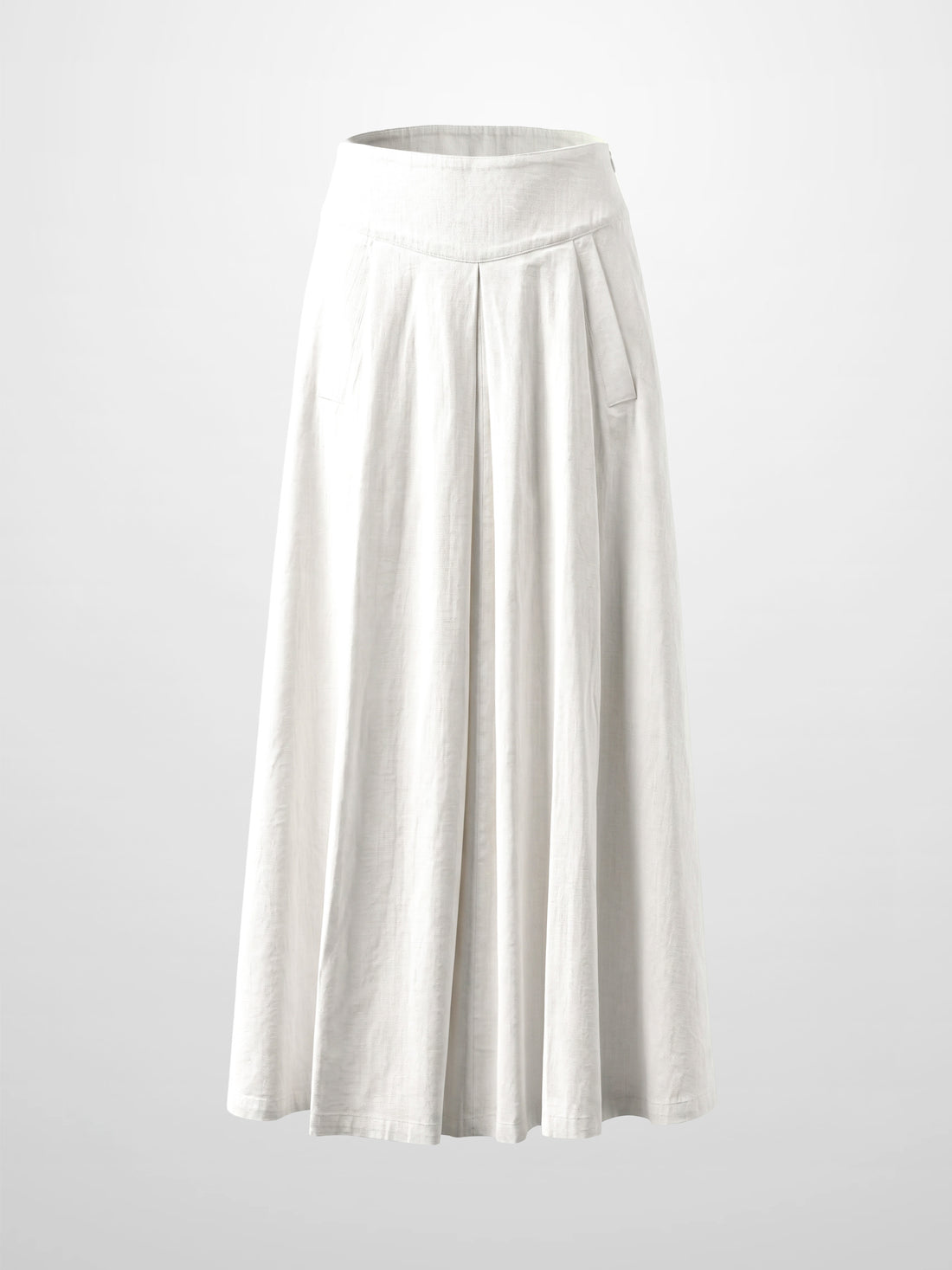 Inverted Yoke Pleat Denim Skirt-White