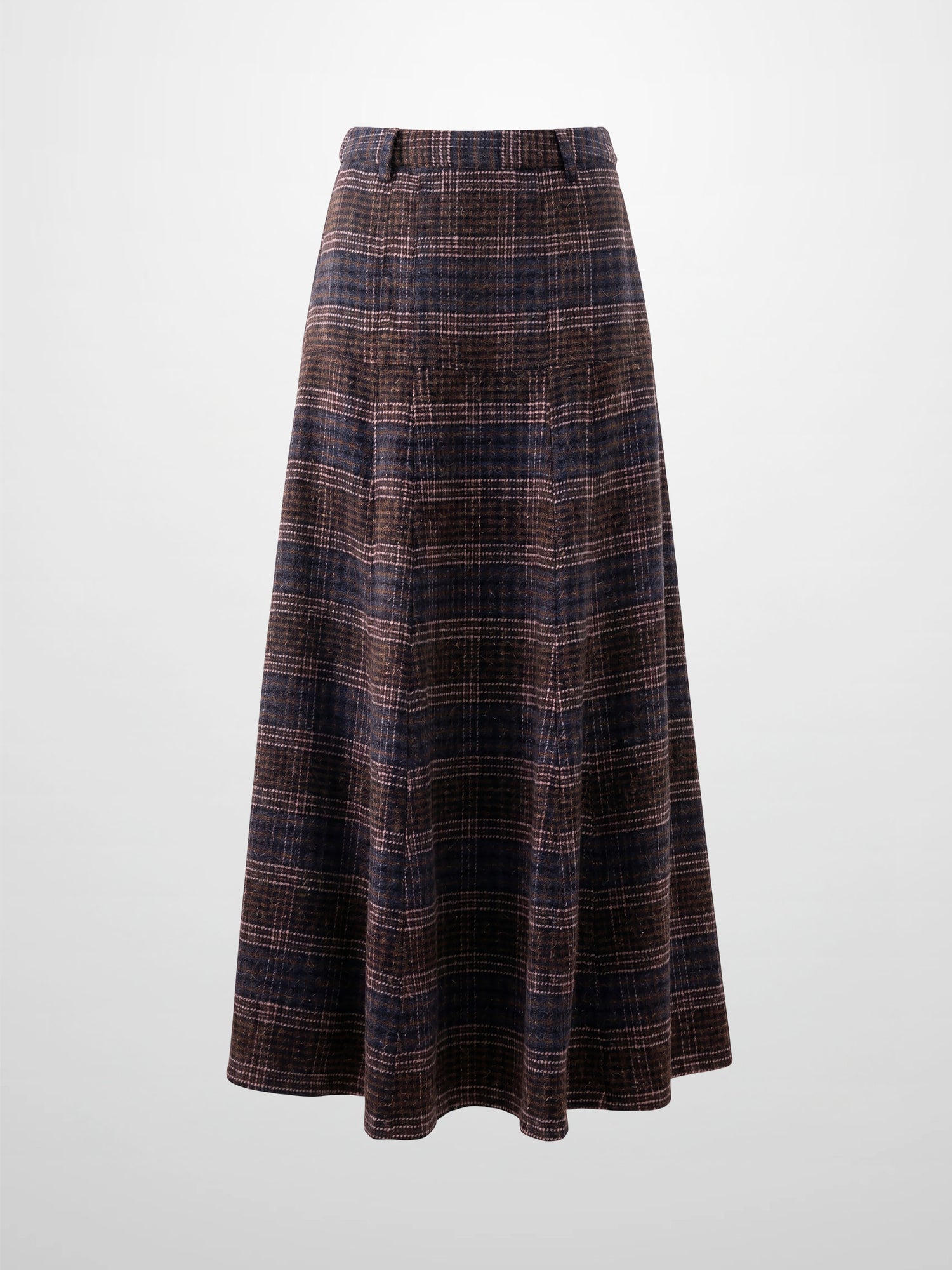 Plaid Yoke Circle Skirt - Brown/Pink Plaid