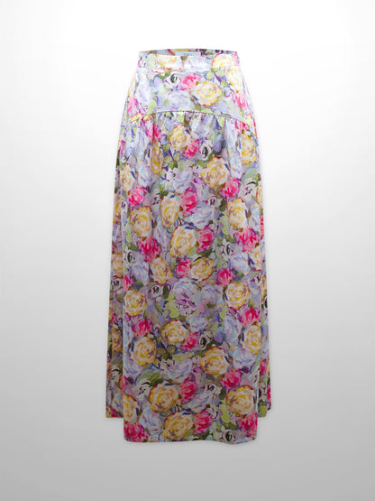 Yoke Floral Skirt-Pink/Purple