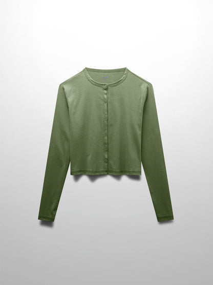 Basic T-Shirt Cropped Cardigan-Olive