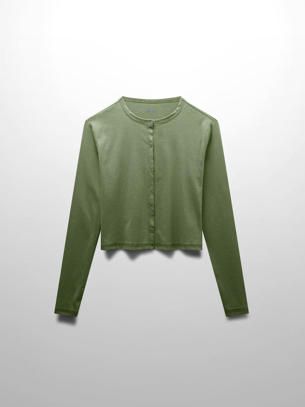 Basic T-Shirt Cropped Cardigan-Olive