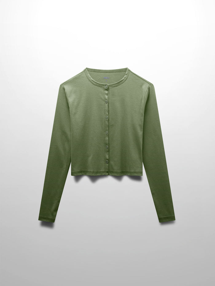 Basic T-Shirt Cropped Cardigan-Olive